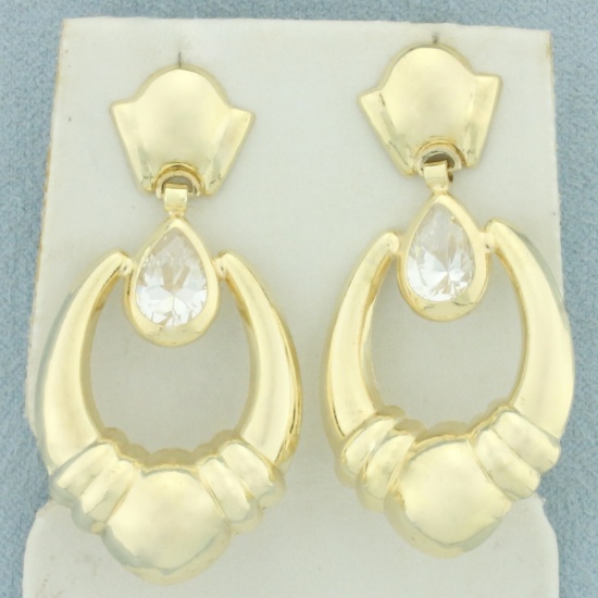 Cz Dangle Doorknocker Earrings In 14k Yellow Gold