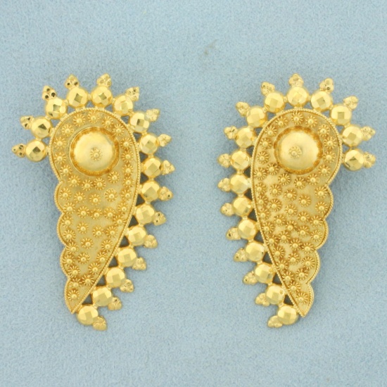 Indian Clip Back Statement Earrings In 22k Yellow Gold