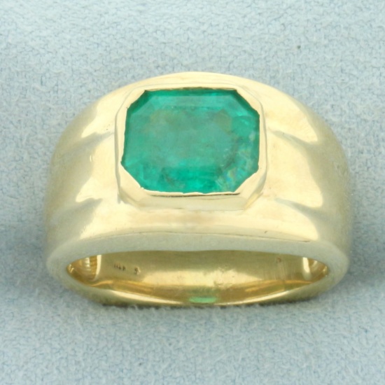 Mens Emerald Statement Ring In 14k Yellow Gold.