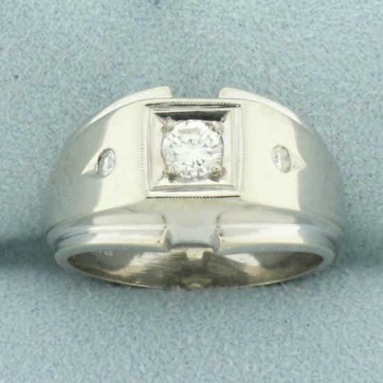 Mens Diamond Ring In 14k White Gold
