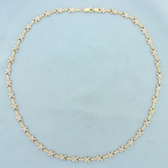 Two Tone X Link Necklace In 10k Yellow And White Gold