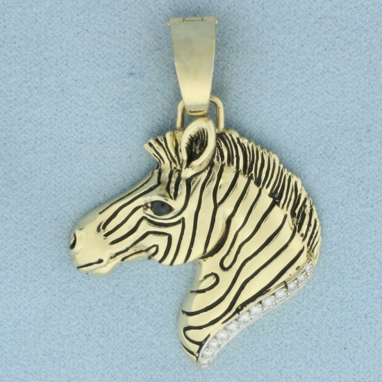 Diamond And Sapphire Zebra Pendant In 14k Yellow Gold