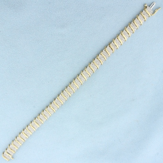 Pave Diamond Tennis Bracelet In 10k Yellow Gold