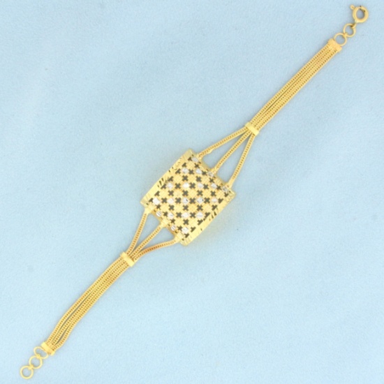 Diamond Cut Two Tone Bracelet In 21k Yellow And White Gold