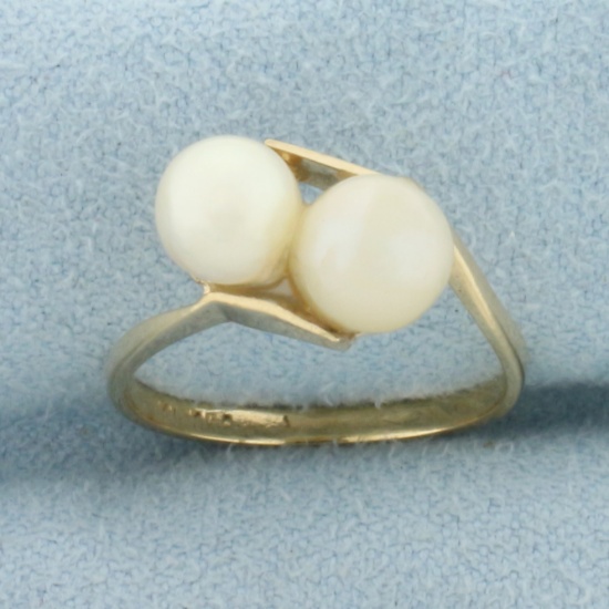Cultured Pearl Toi Et Moi Bypass Ring In 10k Yellow Gold