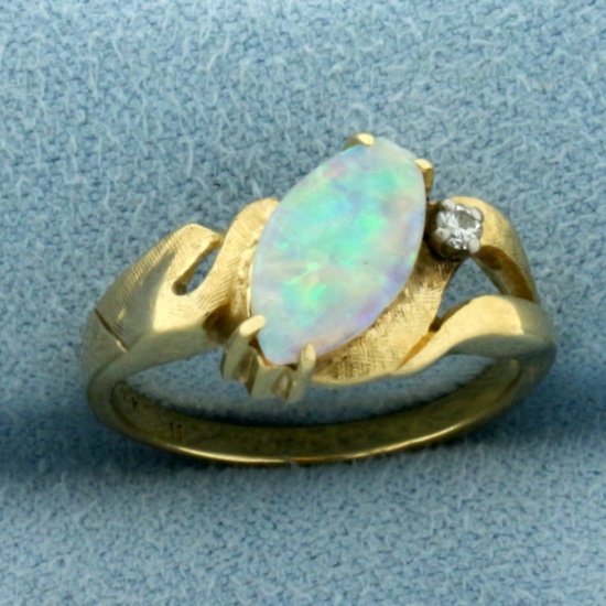Australian Opal And Diamond Ring In 14k Yellow Gold