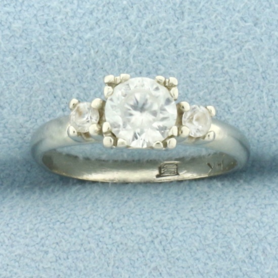 Vintage 3-stone White Sapphire Ring In 14k White Gold