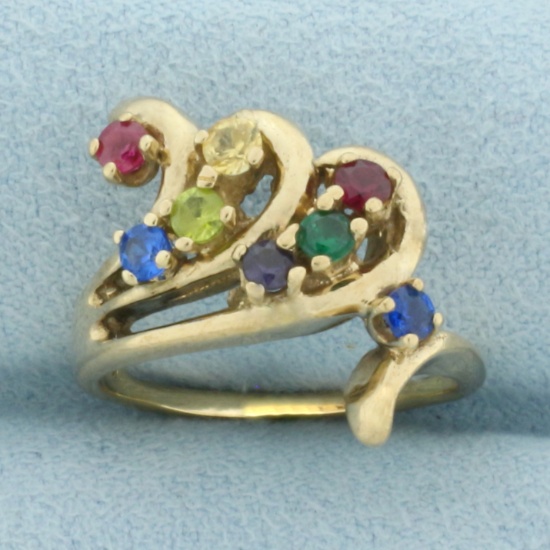 Multi-gemstone Wave Ring In 14k Yellow Gold