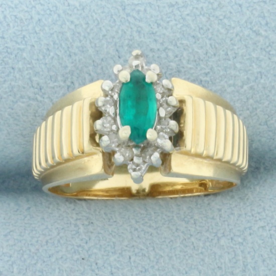 Emerald And Diamond Ring In 14k Yellow Gold