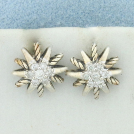 David Yurman Diamond Starburst Cable Stud Earrings In Sterling Silver