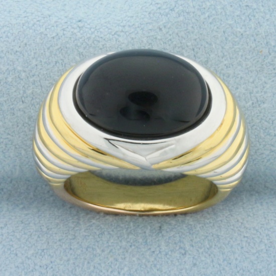 Onyx Scalloped Dome Ring In 14k Yellow And White Gold