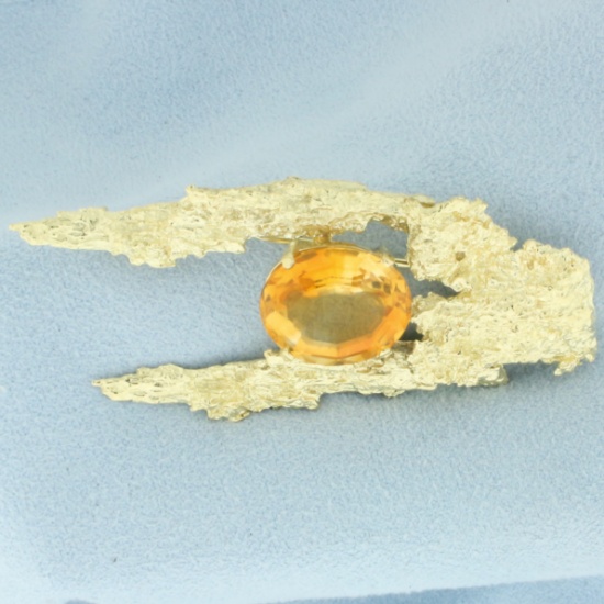 Abstract Nugget Citrine Brooch Pin In 18k Yellow Gold
