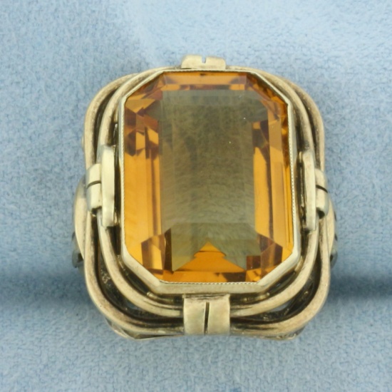 Vintage Wirework Citrine Statement Ring In 14k Yellow Gold