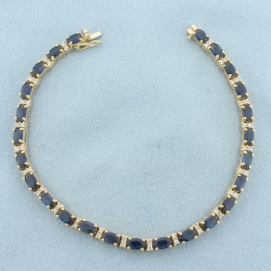 Sapphire And Diamond Tennis Bracelet In 14k Yellow Gold
