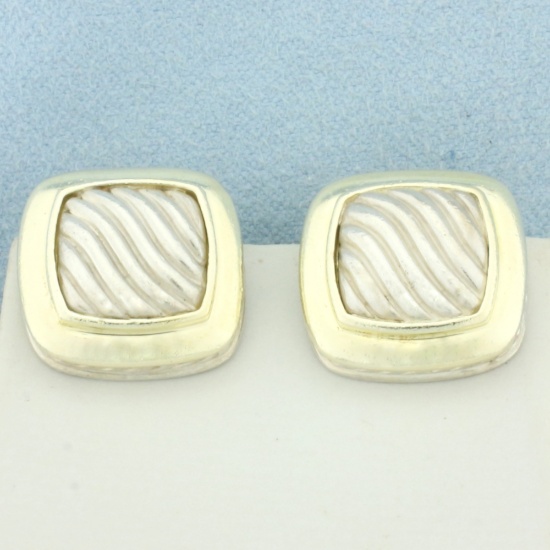 David Yurman Albion Cable Square Earrings In Sterling Silver And 18k Yellow Gold