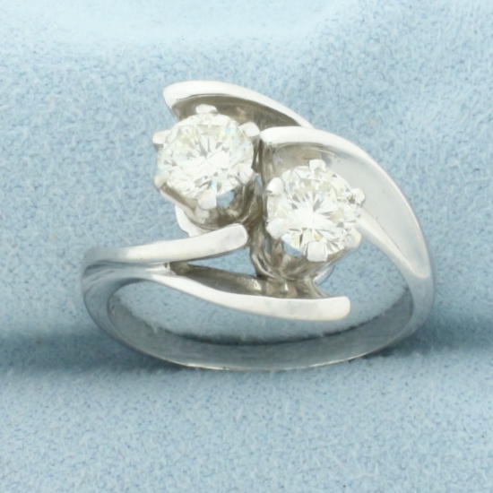 Diamond Toi Et Moi Two Stone Bypass Ring In 14k White Gold