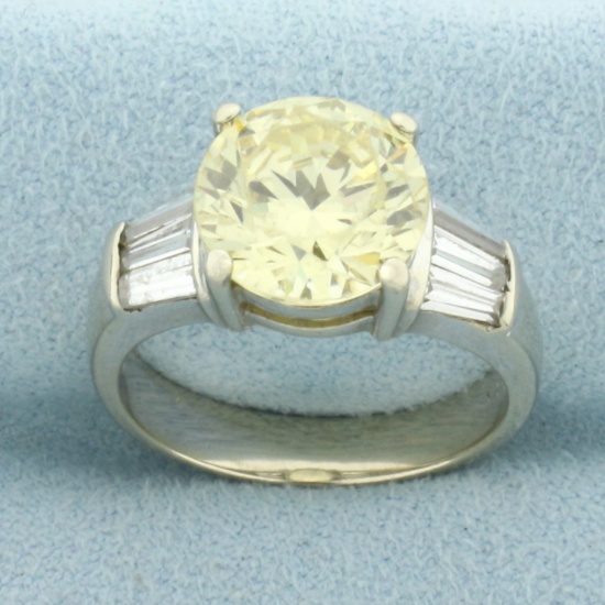 Fancy Yellow Cz Ring In 14k White Gold