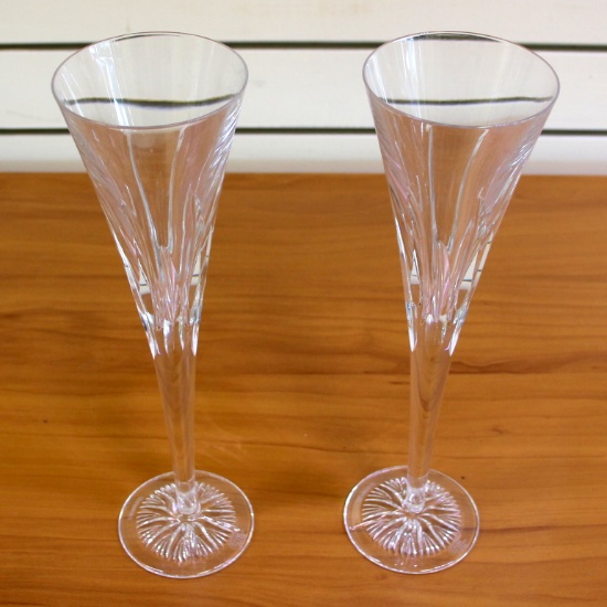 Waterford 100 Years Times Square Fluted Champagne Crystal Glasses Set Of 2