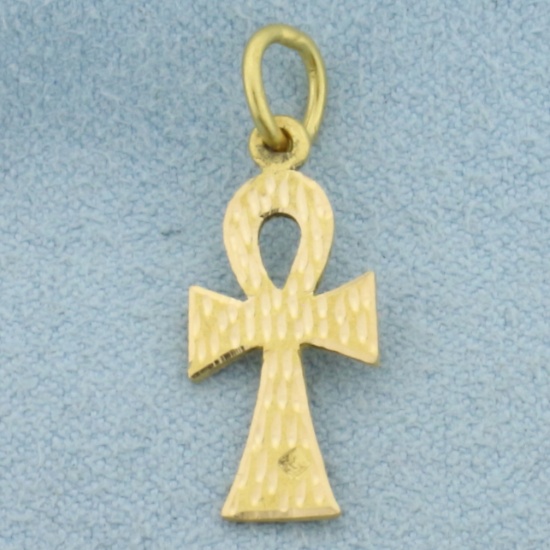 Diamond Cut Egyptian Ankh Pendant Or Charm In 18k Yellow Gold