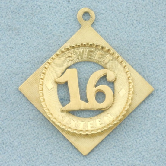 Sweet 16 Charm Or Pendant In 14k Yellow Gold