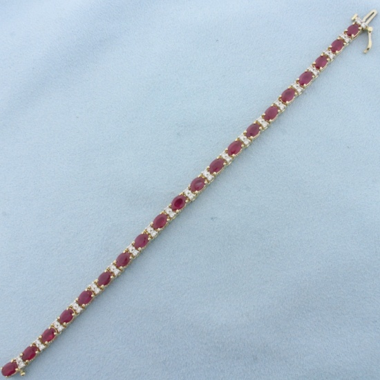 Ruby And Diamond Tennis Bracelet In 14k Yellow Gold