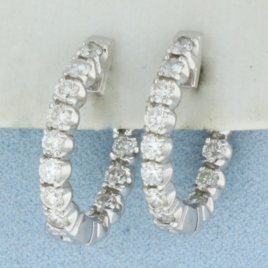 Diamond Hoop Earrings In 14k White Gold