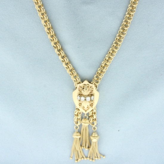 30 Inch Adjustable Diamond Tassel Design Necklace In 14k Yellow Gold