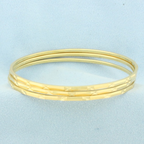 Stacking Beveled Bangle Bracelet Set Of 3 In 22k Yellow Gold