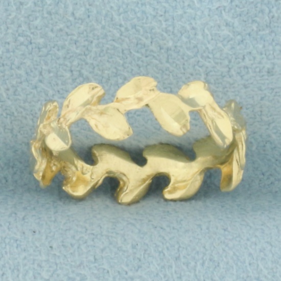 Diamond Cut Leaf Nature Design Band Ring In 14k Yellow Gold