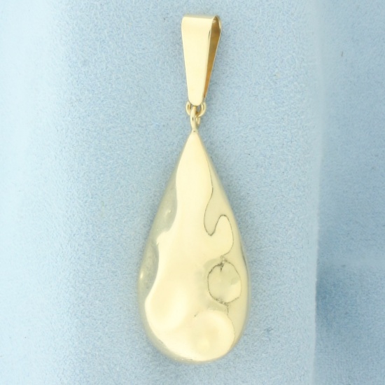 Large Hammered Finish Teardrop Pendant In 14k Yellow Gold