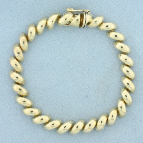 Italian San Marco Macaroni Link Bracelet In 14k Yellow Gold