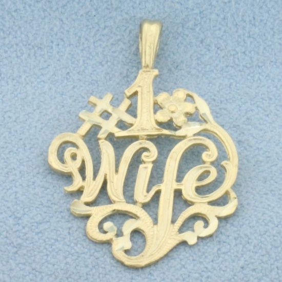 Diamond Cut #1 Wife Pendant In 14k Yellow Gold