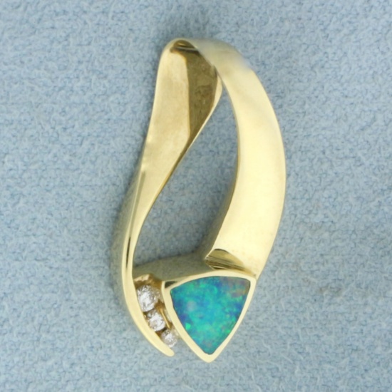 Black Opal And Diamond Slide Pendant In 14k Yellow Gold