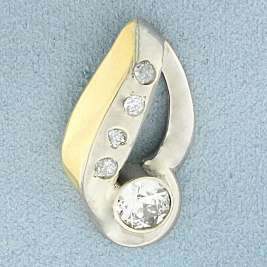 Vintage Old European Cut Diamond Pendant Or Slide In 14k Yellow Gold