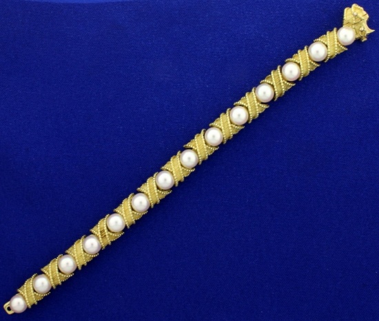 Designer Aaa Quality Akoya Pearl Bracelet In 18k Yellow Gold