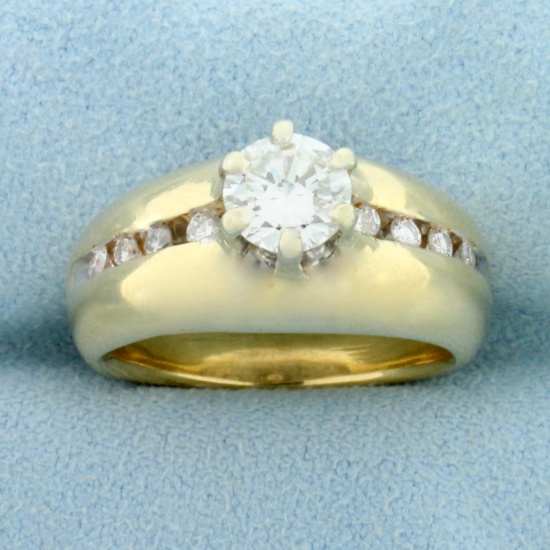 Vintage Channel Set Diamond Engagement Ring In 14k Yellow Gold
