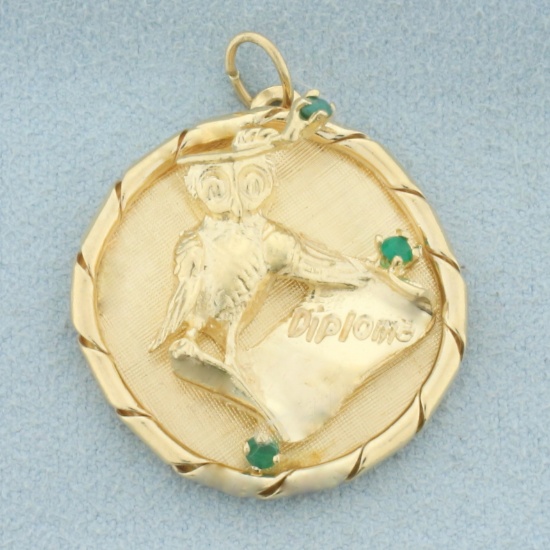 Inscribable Owl Graduation Pendant In 14k Yellow Gold