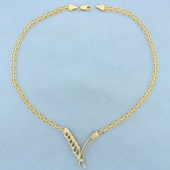 Italian Abstract Designer Bismarck Link Diamond Necklace In 14k Yellow Gold