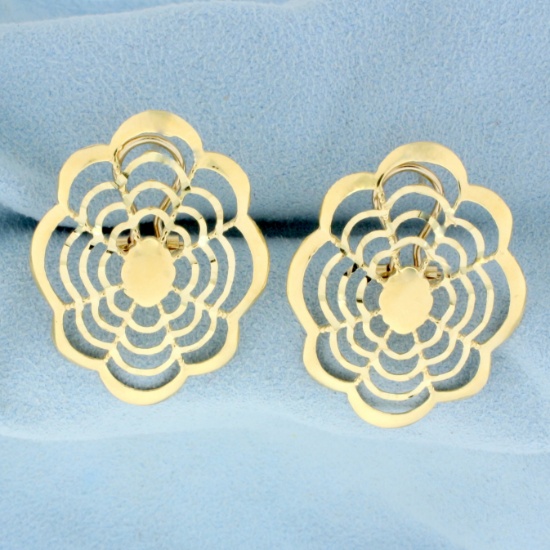 Unique Cut Out Spider Web Design Earrings In 14k Yellow Gold