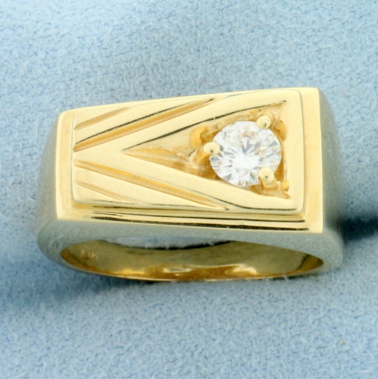 Mens Solitaire Diamond Ring In 14k Yellow Gold