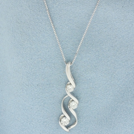 Designer Sirena Diamond Pendant On Box Link Chain Necklace In 14k White Gold