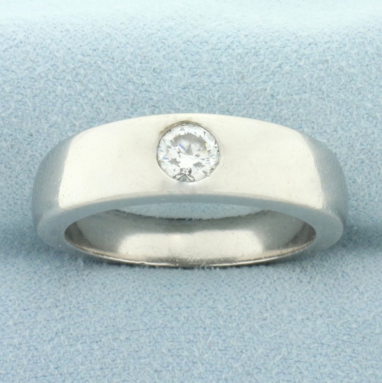 Mens 3/4ct Solitaire Diamond Pipe Style Ring In Palladium