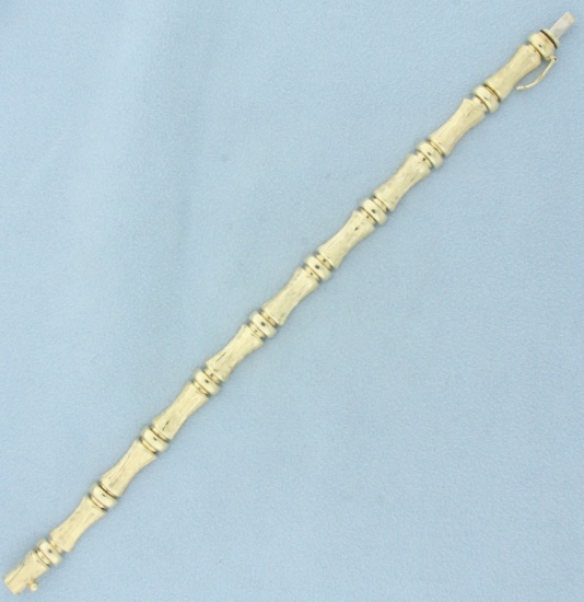 Bamboo Link Bracelet With Crosshatch Finish In 14k Yellow Gold