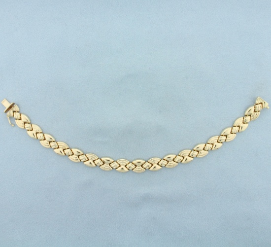 Italian Quilted Puffy Design Link Bracelet In 14k Yellow Gold
