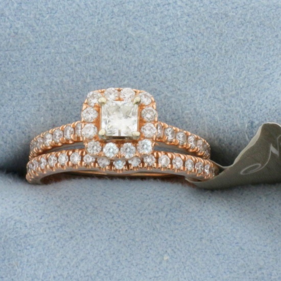 Neil Lane Princess Diamond Engagement Ring And Wedding Band Bridal Set In Rose Gold
