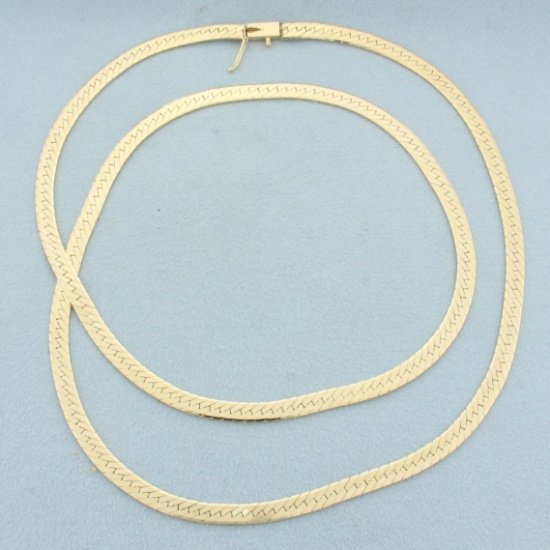 24 Inch Herringbone Chain Necklace In 14k Yellow Gold