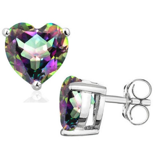 5mm Heart Cut Mystic Topaz 1ctw Stud Earrings In Sterling Silver