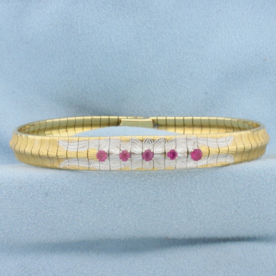 Pink Sapphire Omega Bracelet In 18k Yellow And White Gold