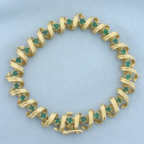 Natural Emerald Spiral Design Bracelet In 14k Yellow Gold
