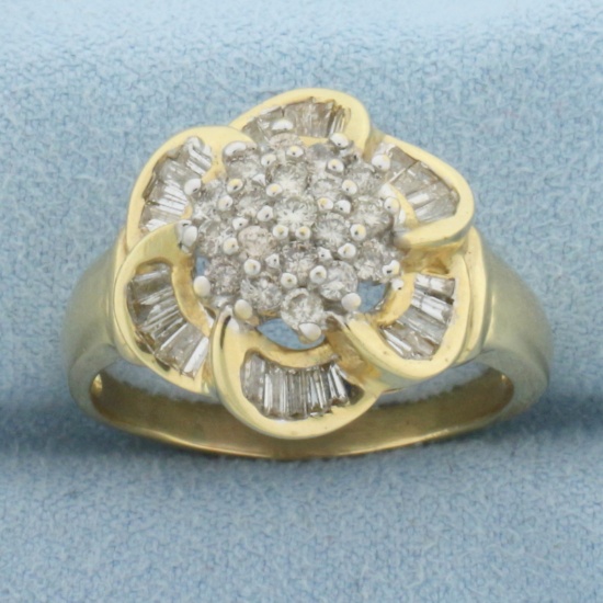Diamond Flower Design Ring In 14k Yellow And White Gold